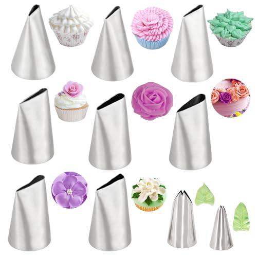 10 Stück Spritztüllen Blumen, Ruffle Piping Tipps Set Vintage Blumen und Blätter Edelstahl Eisdüsen DIY Backmaterial für Kuchen Cupcakes 10 Stück Spritztüllen Blumen, Ruffle Piping Tipps Set Vintage Blumen und Blätter Edelstahl Eisdüsen DIY Backmaterial für Kuchen Cupcakes von EQLEF