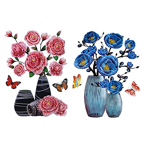 3D Vase Wandaufkleber, DIY Plant Stereo Aufkleber Wasserdichte selbstklebende Blumen Wandtattoo für Wandtür Kühlschrank Dekoration 2St von EQLEF