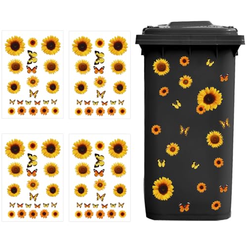 Aufkleber Mülltonne Aufkleber Blumen, nicht transparente Sonnenblume Bin Aufkleber Wasserdichte Blume Auto Aufkleber Kühlschrank Aufkleber Wandaufkleber- 4 Blätter von EQLEF