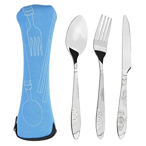 Besteckset Aus Edelstahl für 1, Reisegeschirr Set mit Koffer Tragbares Besteckset Edelstahl Geschirr Geschirr Schule Lunch Box Büro Aktentaschen oder Picknick Outdoor Aktivitäten(Löffel Gabel Messer) von EQLEF