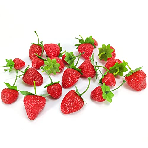 EQLEF 20pcs Künstliche Früchte Erdbeer-Dekor in 4-Größe, Erdbeer-künstliches Obst-Dekor rote Obst-Erdbeer-Party-Dekoration für Heimrestaurant-Fotografie-Props Weihnachtsanzeige (Erdbeere) von EQLEF