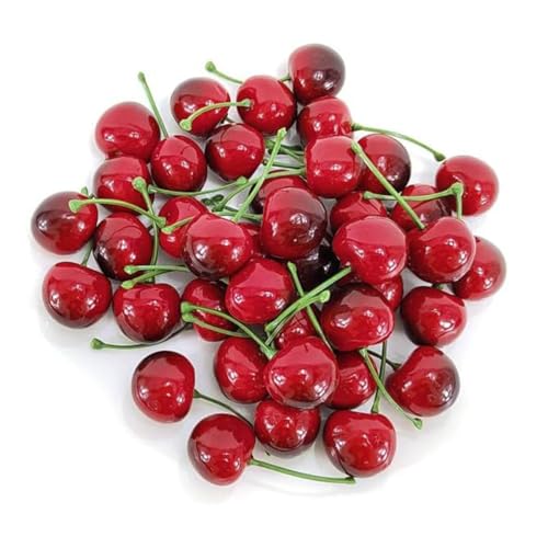 EQLEF Deko Kirschen Deko Kunstkirsche Deko Obst Lebensecht, Kirschen Künstlich Obst Deko Plastik Künstliche Früchte Set für Tischdeko Obstschale 36-TLG von EQLEF