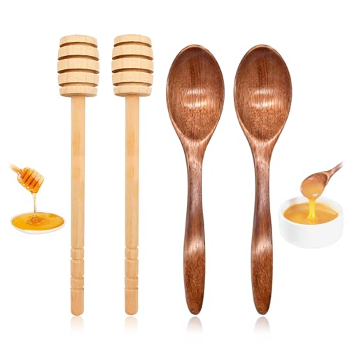 EQLEF Honiglöffel Holz und Honigrührer, 2Pcs 18CM Holzlöffel und 2Pcs 15CM Honig Dipper Sticks, Hölzerne Honiglöffel Set für Honigglas Dispensing und Küchengebrauch EQLEF Honiglöffel Holz und Honigrührer, 2Pcs 18CM Holzlöffel und 2Pcs 15CM Honig Dipper Sticks, Hölzerne Honiglöffel Set für Honigglas Dispensing und Küchengebrauch von EQLEF