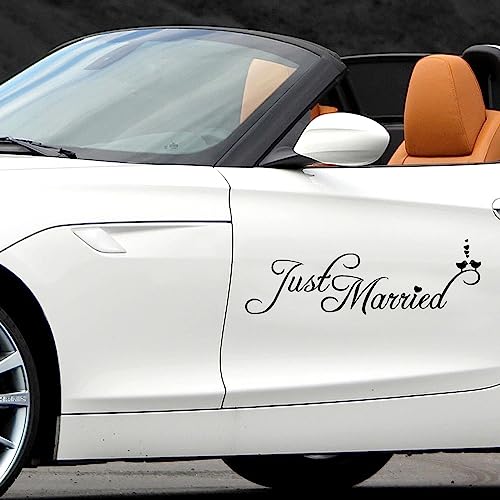 EQLEF Just Married Autoaufkleber Hochzeit, Just Married Auto Deko Hochzeit Wandaufkleber Gerade Verheiratete Auto Fenster Aufkleber für Flitterwochen &Wedding (schwarz) von EQLEF