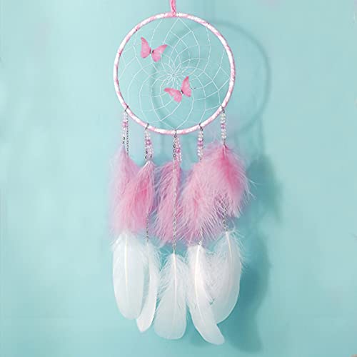 EQLEF Makramee Traumfänger Rosa, Butterfly Dream Catcher Wandbehang Feder Dreamcatcher Fairy Net Ornament für Schlafzimmer Hochzeitsdekoration von EQLEF