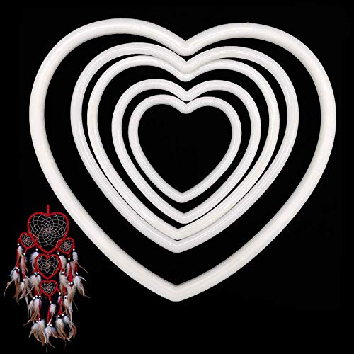 EQLEF Rraumfänger Ringe, 10 Stück Dream Catcher Hoop Kunststoff, Makramee in weißer Herzform für DIY Crafting-5 Größen von EQLEF