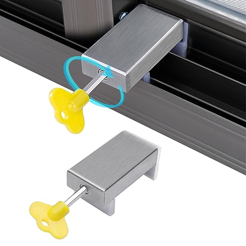 Schiebefenster SchlöSser, Schiebefenster Stopper mit SchlüSsel Verstellbar SchiebetüR Sicherung SchiebetüRschloss Schiebefensterverriegelung füR Kinder-Baby-Sicherheit (2PCS) von EQLEF