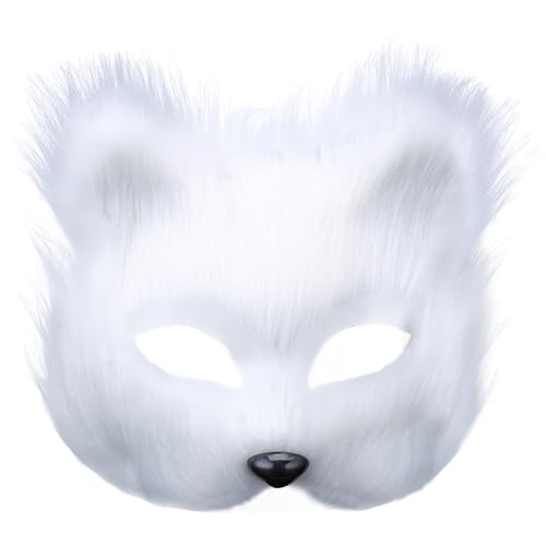 EQLEF White Fox Gesichtsmaske, mit Kitten Webpelz Maskerade Halloween Theme Party von EQLEF