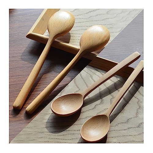 Holzlöffel Esslöffel, 4 Pcs 18CM Holz langer Griff Löffel Holz Besteck Löffel Tisch Löffel Japanische Art Holz Küchenutensilien zum Essen Mischen Rühren von EQLEF