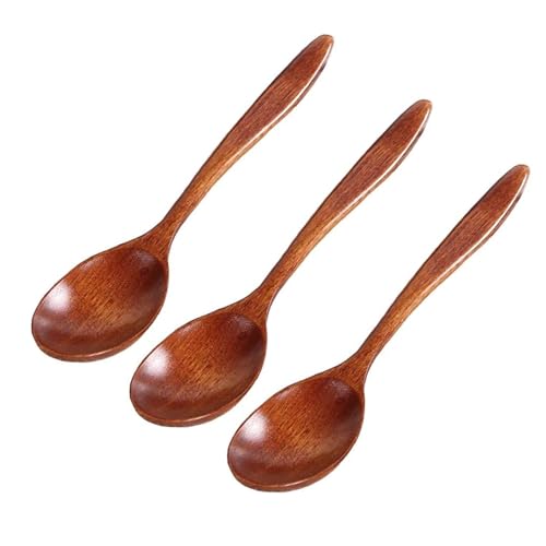 Holzlöffel Umweltfreundliches Besteck Suppenlöffel Kaffee Tee Honig Naturholzlöffel Küchenzubehör (3pcs 14cm) von EQLEF