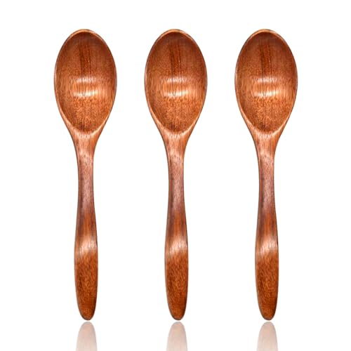 Holzlöffel set von 3, kleine holzlöffel klein für gewürze dessertlöffel holz gewürzlöffel holz gewürzlöffel aus Holz honiglöffel für Tee Honig Zucker Reis Mischen Rühren Essen (18cm) von EQLEF