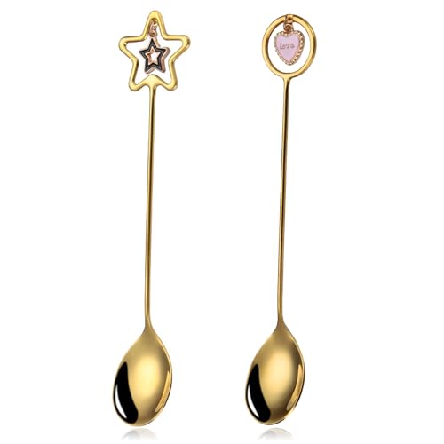 Kaffeelöffel löffel geschenk für Frauen und Mädchen, 15.5 cm Gold Teelöffel Geschenk Edelstahl Kaffee Dekorativer Dessertlöffel für Kuchen Zucker Eis-2 Pcs von EQLEF