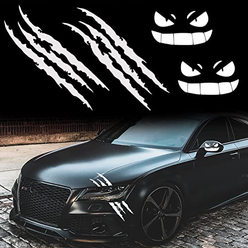 Kratzer Aufkleber Auto, Autoaufkleber Monster Klaue Dämon Smiley Gesicht Auto Aufkleber Auto Monster Klaue Kratzer Sticker Autofolie Seitenaufkleber für Auto Halloween Dekor 4pcs (Weiß B) von EQLEF