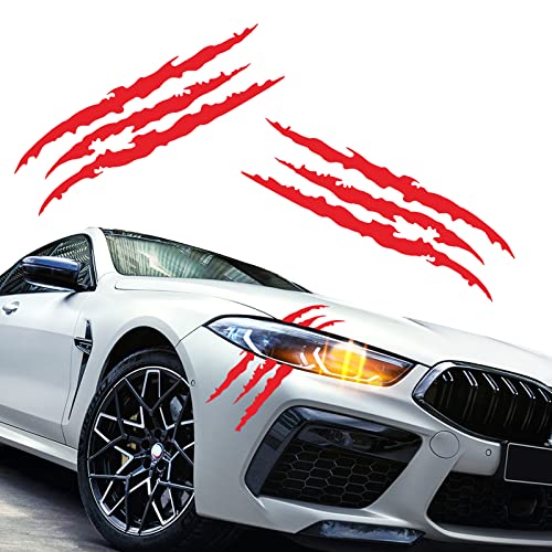 Monster Klaue Aufkleber Kralle, 2 StüCk Augenaufkleber Auto Autoaufkleber Kratzer Scheinwerfer Aufkleber Klaue Kratzer Aufkleber FüR Auto (Rot) von EQLEF