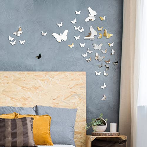 Spiegel schmetterlinge deko 36 Stück Silber Spiegel Schmetterling Wandaufkleber Acryl Spiegel Dekoration Schmetterling Aufkleber Schmetterling Wandkunst für Wohnzimmer Schlafzimmer Büro von EQLEF