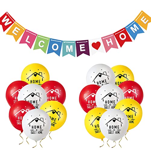 Welcome Home Deko Welcome Home Banner 3M und Welcome Home Luftballons 12 Zoll, 16 Stück WELCOME HOME Dekorationsset Fahnenwimpelkette und Luftballons für die Willkommensparty zu Hause von EQLEF