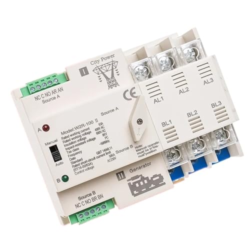 W2R ATS 3P Dual Power Automatischer Transferschalter Unterbrechungsfreier Leistungsregler 63A 100A 110V 220V Kabel 1Stk(3P 100A 110V) von EQLEUBEP
