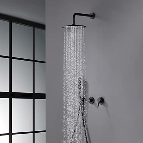 Duschkopf Eingebauter Duschmischer, Wasserhahn-Umsteller mit Wasserauslasshalter, schwarzes Messing-Regen-Handbrause-Badezimmer-Set, elegant (Color : D, Size : 3ps) von EQQRTG