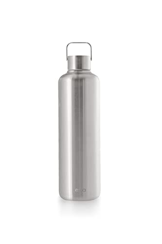 EQUA Timeless Isolierte Trinkflasche, doppelwandig, Edelstahl, 24 Stunden kalt oder bis zu 12 Stunden heiß, BPA-frei, auslaufsicher, haltbar, multifunktional (Steel, 1000ml) von EQUA