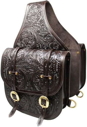 EQUIGEAR Western-Leder-Satteltasche für Pferde | Reitvergnügen Wanderritt geeignet für Reiten und Fassrennen | Satteltasche mit verstellbarem Riemen GRÖSSE: 10"X10"X3" SA-47 von EQUIGEAR