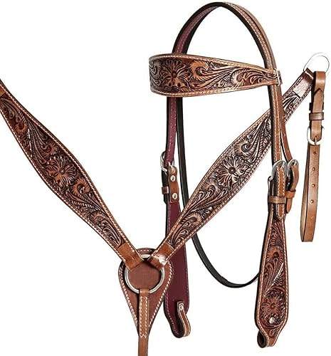 EQUIGEAR Western-Leder-Set mit handgefertigtem Kopfstück und Vorderzeug mit Zügeln. /Size-Full,Cob,Pony AV-02 (Pony) von EQUIGEAR