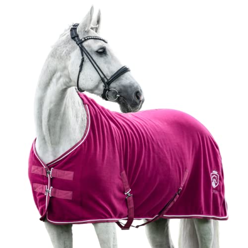 EQUILYX® Abschwitzdecke Pferd mit Kreuzgurten [perfekte Passform] Fleecedecke Stalldecke Transportdecke wärmend feuchtigkeitsabsorbierend atmungsaktiv (Fuchsia, 155cm) von EQUILYX