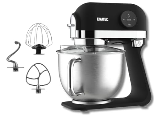 ERATEC Küchenmeister Deluxe Küchenmaschine in Schwarz - 1200W, 6-Gang, 5,5L Edelstahlschüssel, inkl. Zubehör für Teig & Mehr - Modern & Leistungsfähig von ERATEC