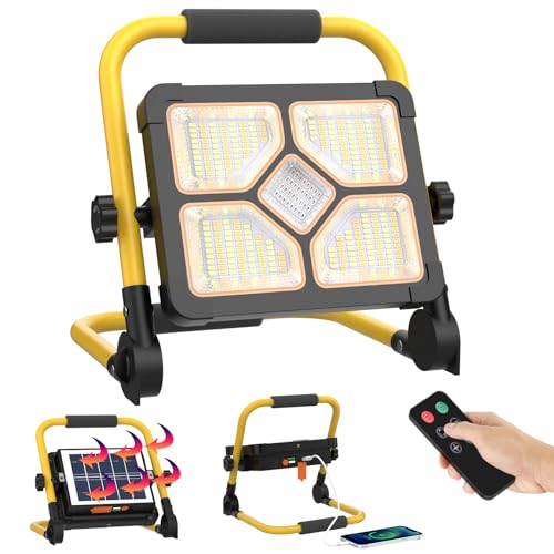 ERAY 150W LED Baustrahler Akku Mit Fernbedienung und Stativ, Tragbare LED Strahler Akku 15000mAh, LED Arbeitsleuchte 2 Lademethoden/5 Modi/Power Bank/296 LED-Perlen für Camping, Notfall, Baustelle von ERAY