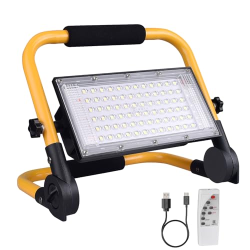 ERAY LED Baustrahler Akku, Tragbare LED Strahler Akku 8000LM 13500mAh LED Arbeitsleuchte 2 Lademethoden/4 Modi/Power Bank/Fernbedienung/Timer/70 LED, Akku Arbeitsstrahler für Camping Notfall von ERAY