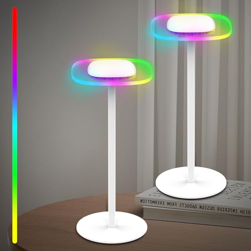 ERAY Tischlampe Kabellos Dimmbar, LED Akku Tischleuchte Aufladbar Warme Lichtfarbe+RGB, Touch Control LED Tischlampe mit USB-C für Indoor Outdoor Patio Bedroom Dining Table Balcony Party(2 Stück) von ERAY