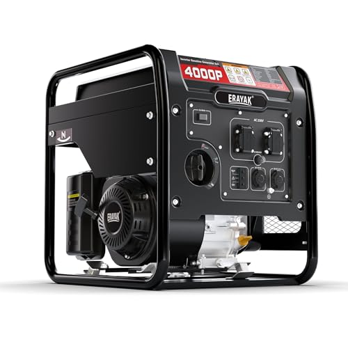 ERAYAK 4000W Notstromaggregat Leise Benzin Inverter Stromerzeuger Stromaggregat Generator Stromgenerator mit Ölsensor ECO-Modus für Camping, Wohnmobile (4000P) von ERAYAK