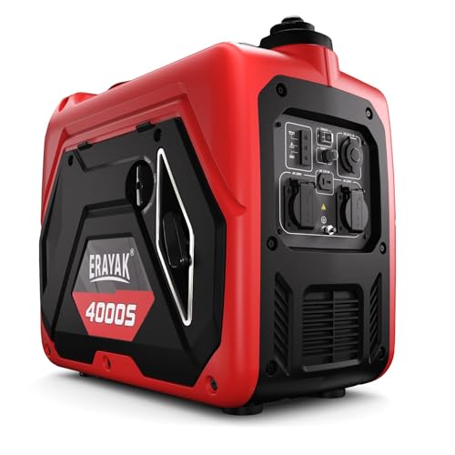 ERAYAK 4000W Notstromaggregat Leise Benzin Inverter Stromerzeuger Stromaggregat Generator Stromgenerator mit Ölsensor ECO-Modus für Camping, Wohnmobile (EYG4000S) von ERAYAK