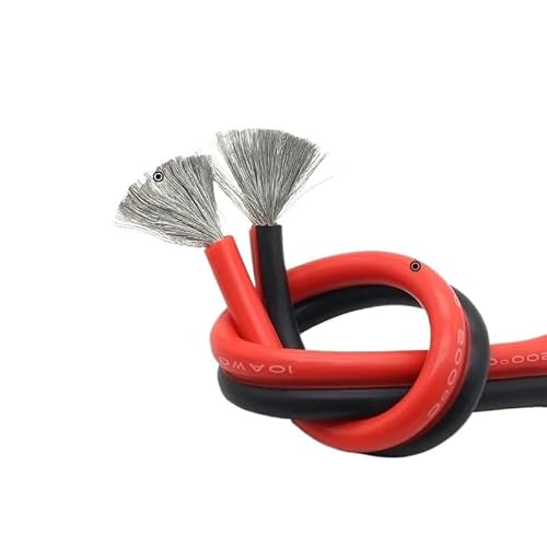1/2/5M Kupferdraht Silikonkautschukkabel Weich 30 28 26 24 22 20 18 16 14 12 10 8 AWG 2Pins Flexibler DIY LED-Anschluss Schwarz Rot(1 Meter,18AWG) von ERBER
