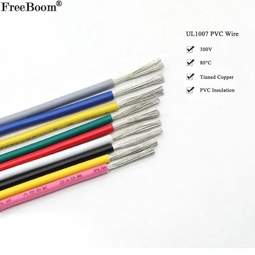 5M UL1007 PVC verzinntes Kupferdrahtkabel 16/18/20/22/24/26/28/30 AWG Weiß/Schwarz/Rot/Gelb/Grün/Blau/Grau/Lila/Braun/Orange(Yellow,20AWG) von ERBER