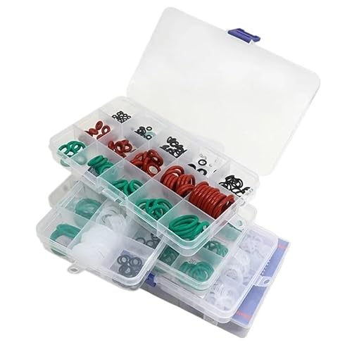 Boxed VMQ NBR FKM O-Ring-Set Gummi-Unterlegscheiben-Dichtungen Sortiment Rot/Schwarz/Grün O-Ring-Dichtungen Set Hohe Qualität for Autodichtung(300Pcs NBR Black) von ERBER