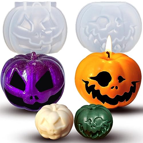 ERBO 2 Stück 3D Kürbis Kerzenform Silikon, DIY Silikonform Kerze, Kerzen Selber Machen, Kerzenformen für Halloween Duftkerze Valentinstag Dekorative Ornamente von ERBO