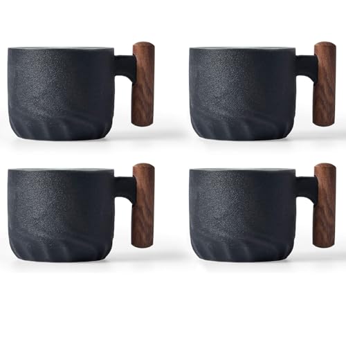 ERBO 4er Set Espressotassen 70 ml, Premium Espresso Tassen mit Henkel, Mini Teetasse Kaffeetasse aus Keramik, Kleine Espressotassen, Espresso- & Mokkatassen, Kaffeebecher für Espresso Tee (Schwarz) von ERBO