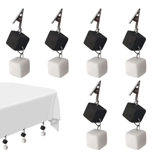 ERBO 6 Stück Tischdeckenbeschwerer, Tischdecken Beschwerer Draußen, Tischdeckenklammern, Tischdecken Klammer zum sicheren Fixieren von Tischdecken für Draußen Picknicks, Partys (Schwarz+Weiß) von ERBO