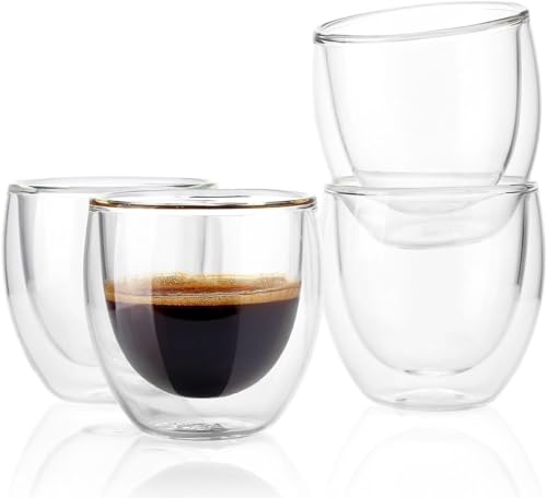 ERBO Espressotassen Set, Doppelwandige Espressotasse (4 x 80ml), Espresso Tassen, Espresso Gläser Doppelwandig, Espresso Tasse, Spülmaschinenfest, Kaffeetasse für Espresso Macchiato Ristretto von ERBO