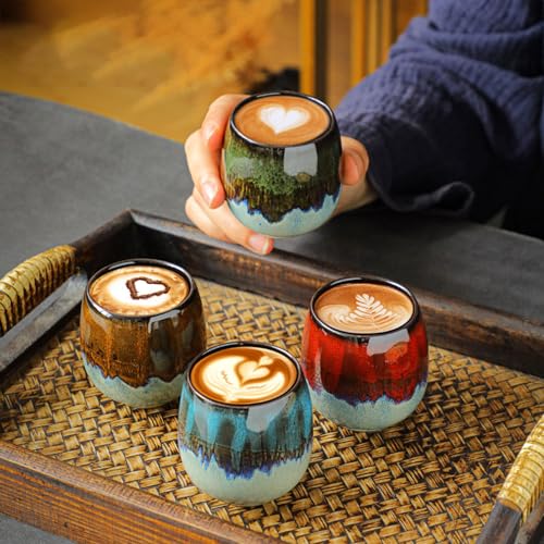 ERBO Espressotassen Set 80ml, 4er Set Mini Espresso Tassen, Kleine Teetasse Espressotasse Kaffeetasse aus Keramik, Kaffeebecher Keramik, Espresso Tasse, Espresso- & Mokkatassen, Künstlerdesign Tasse von ERBO