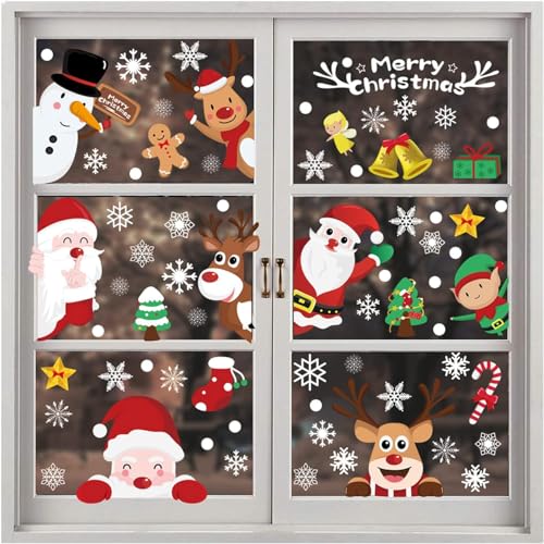 ERBO Fensterbilder Weihnachten, Fenstersticker Weihnachten Kinder, Weihnachtsdeko Fensterdeko Winter Deko, Doppelseitige Wiederverwendbare Weihnachtsfenster Bilder Fensterfolie (9 Blatt, 20x30cm) von ERBO