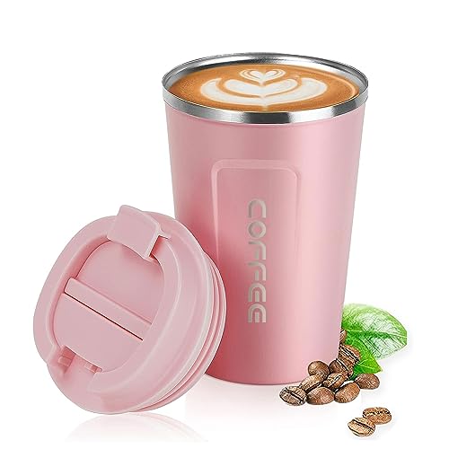 ERBO Kaffeebecher to go, Thermobecher Edelsthal, Auslaufsicher Kaffeetasse Kaffeebecher mit Deckel, Kaffeetasse Thermobecher für Unterwegs Umweltfreundlich, Rosa 380ml von ERBO