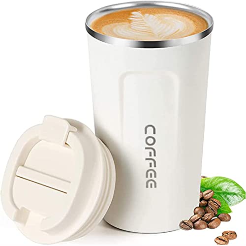 ERBO Kaffeebecher to go, Thermobecher Edelsthal, Auslaufsicher Kaffeetasse Kaffeebecher mit Deckel, Kaffeetasse Thermobecher für Unterwegs Umweltfreundlich, Weiß 510ml von ERBO