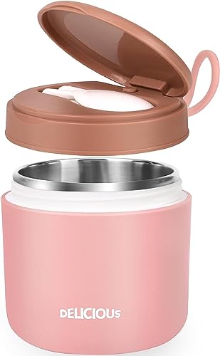 ERBO Thermobehälter für Essen- Edelstahl Thermobecher Essen- 430ml Warmhaltebehälter mit löffel- Müslibecher to go Kinder- Auslaufsicher Wärmebehälter für Speisen, Suppen, Babybrei, Müsli (Rosa) von ERBO