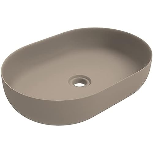 ERCOS Oval Keramik Aufsatzwaschbecken, Badezimmer Waschbecken Farbe Matt Cappuccino, Ohne Überlauf, Maße 600x416 mm von ERCOS