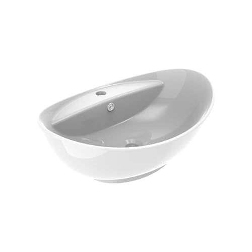 ERCOS Oval Keramik Aufsatzwaschbecken, Weiß glänzend Badezimmer Waschbecken mit integriertem Überlauf, Abmessungen 590X390 MM von ERCOS