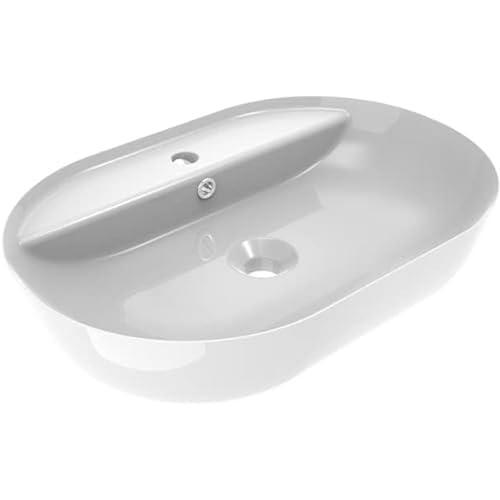 ERCOS Ovales Aufsatzwaschbecken aus Keramik, Badwaschbecken Weiß glänzend mit integriertem Überlauf, Maße 616X415 MM von ERCOS