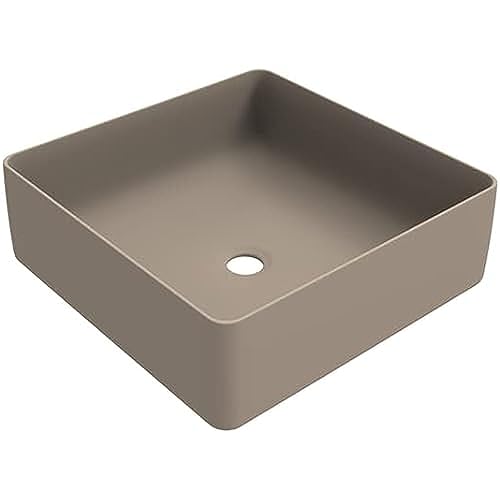 ERCOS Quadratischer Keramik Aufsatzwaschtisch, Badezimmer Waschbecken Farbe Matt Cappuccino, Ohne Überlauf, Maße 416x416 mm von ERCOS