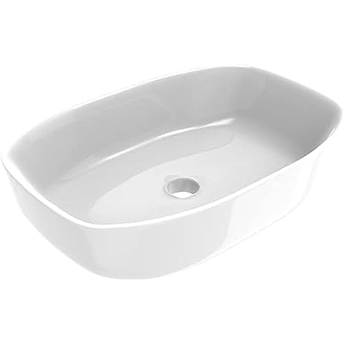ERCOS Rechteckiger Keramik Aufsatzwaschtisch, Badezimmer Waschbecken Farbe Weiß Glanz, Ohne Überlauf, Maße 600X380 mm von ERCOS