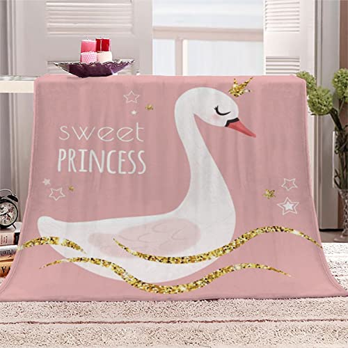 Kuscheldecke Kinder 130x150 cm 3D Prinzessin Schwan Waschbar Microfaser mit Muster Weiße Feder Flanell Decke Wohndecke Weiche Warme Fleecedecke Sommer Sofadecke Couchdecke von ERDONE